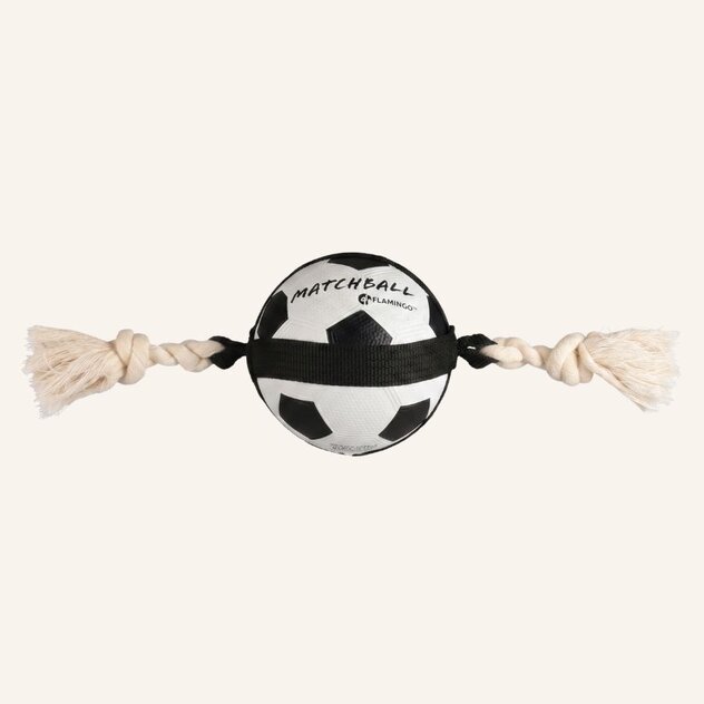 Hundefußball mit Tau-Griffen in schwarz-weiß