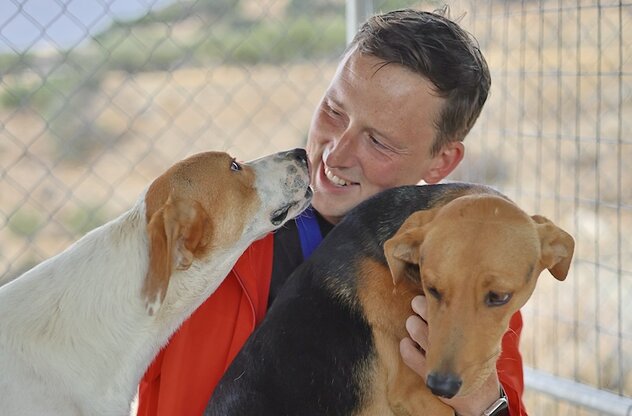 Hundetrainer Marcel Wunderlich mit Tierschutzhunden in Kreta