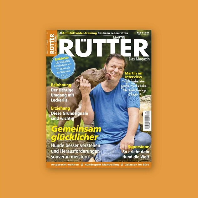 Magazin-Cover mit Martin Rütter, der von Hund geküsst wird