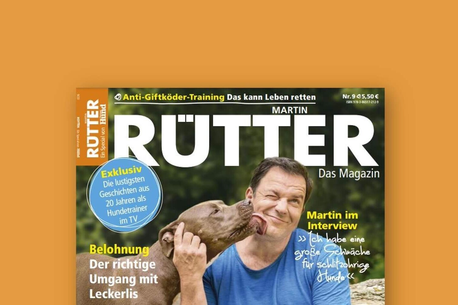 Magazin-Cover mit Martin Rütter, der von Hund geküsst wird