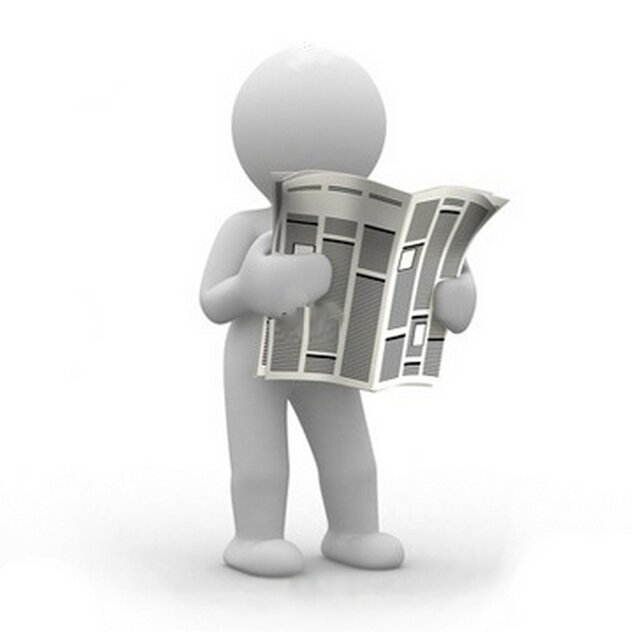 weiße Comic Figur mit Zeitung in der Hand