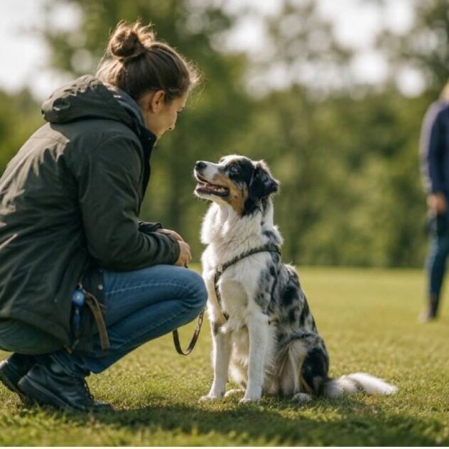 Junghund beim Training mit seiner Halterin in der Martin Rütter Hundeschule Stuttgart